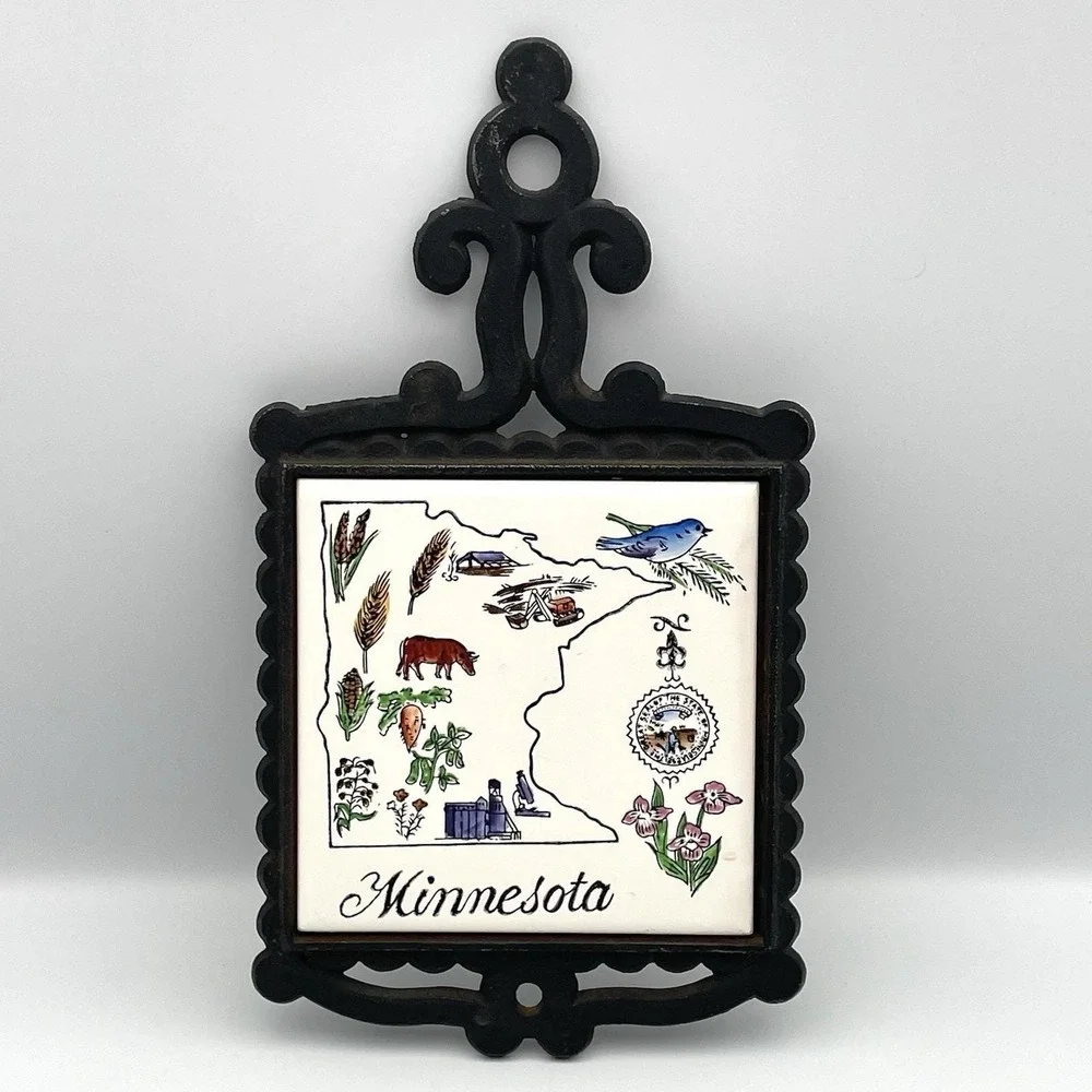Vintage 1970s Minnesota State Souvenir Tile Wall Hanging Trivet Enesco Japan‎